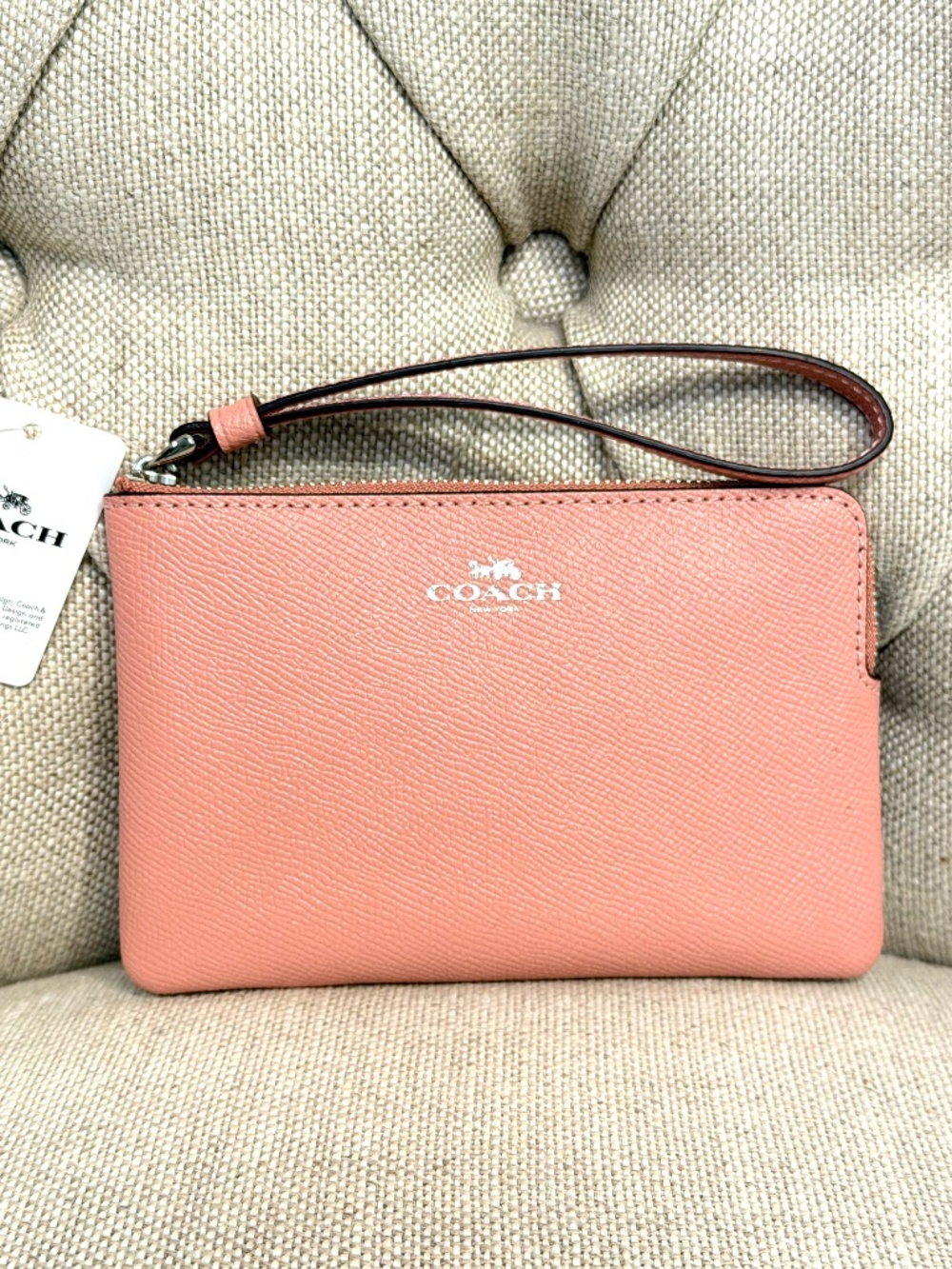 NEW COACH Crossgrain Leather Small Corner Zip Wristlet 58032 Light Blush Pink